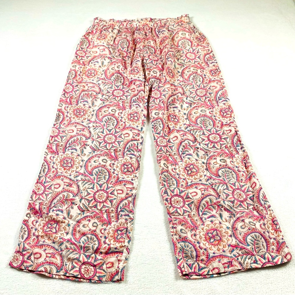 Faherty Floral Paisley Wide Leg Pants Pull On Trousers